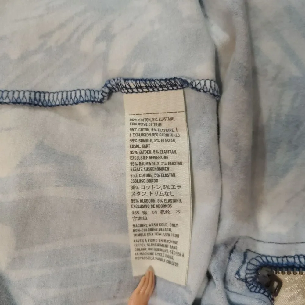 Hollister Blue Tropical Floral Palm Mini Skirt Wide Waistband Zip Up Back Size M